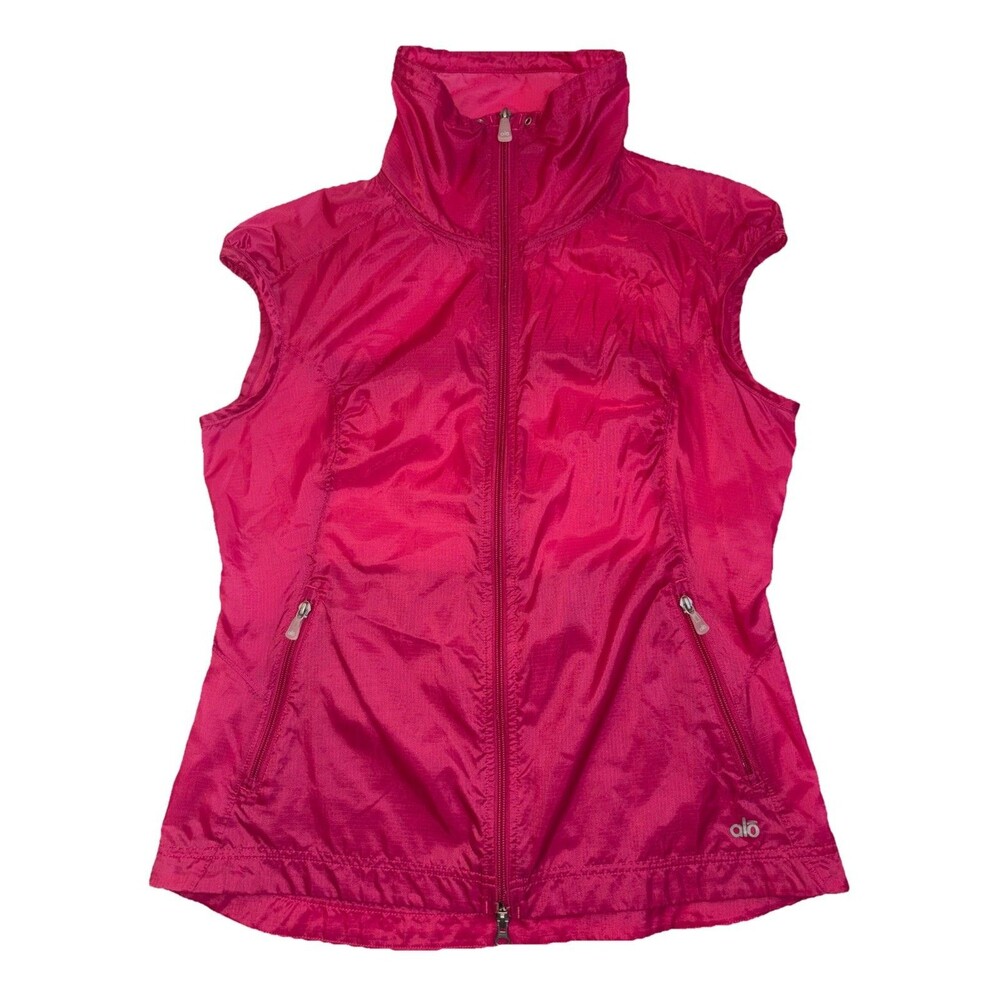 Ladies ALO Coolfit Pink Ripstop Funnel neck Zip Vest W/2 Zip Pockets Size L